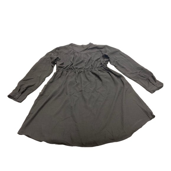 Women's Casual  Chiffon dress Shirt  Drawstring Roll-up Blouses Front Zipper - Picture 3 of 4